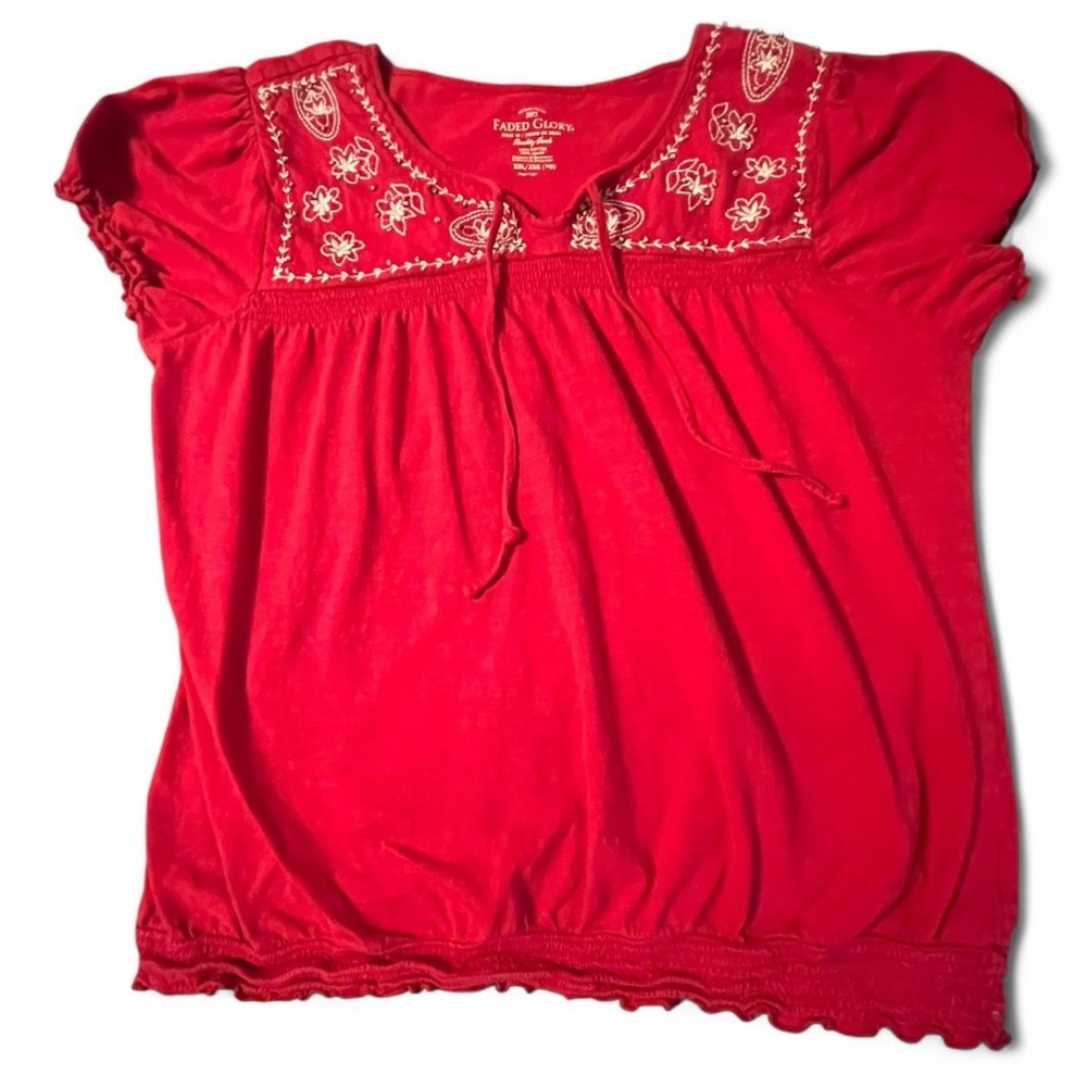 Faded Glory Red Embroidered Blouse